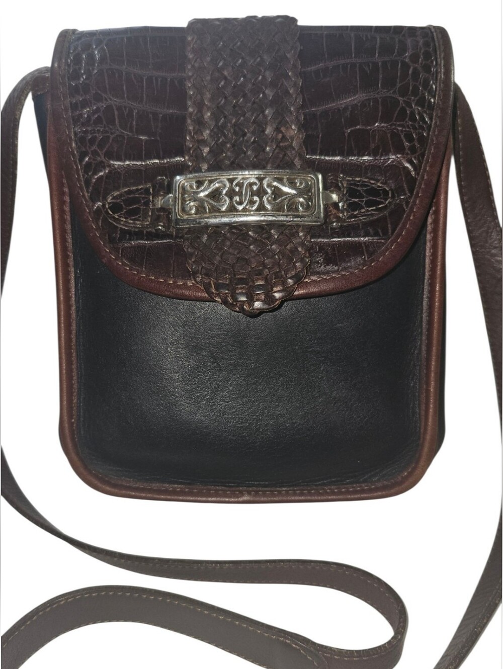 Brighton Leather Croc Embossed Mini Crossbody Bag Heart Charm